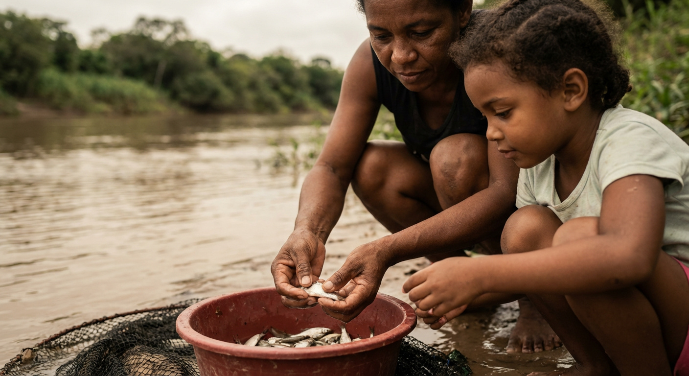 Comunidade ribeirinha pescando